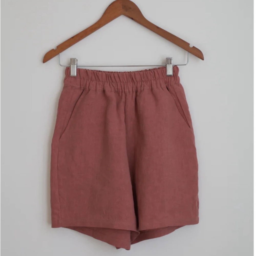 Nicole and Rose I Am Enough Linen Shorts in Rosewood